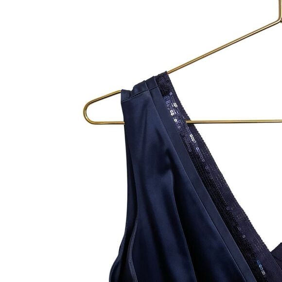 Calvin Klein Sheath Dress Royal Blue Satin Sequin V Neck Trim Sleeveless Size 14 - Picture 3 of 8